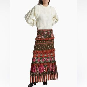 NWOT Farm Rio Ainika floral tiered ruffle maxi skirt